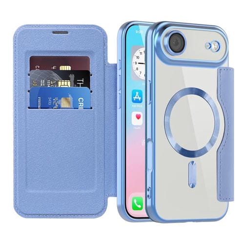 Funda de cuero con diseño de rombos y Magsafe RFID antirrobo para iPhone 17 Air Shield (azul)