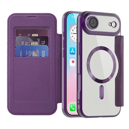 Funda de cuero con diseño de rombos y Magsafe RFID antirrobo para iPhone 17 Air Shield (morado)