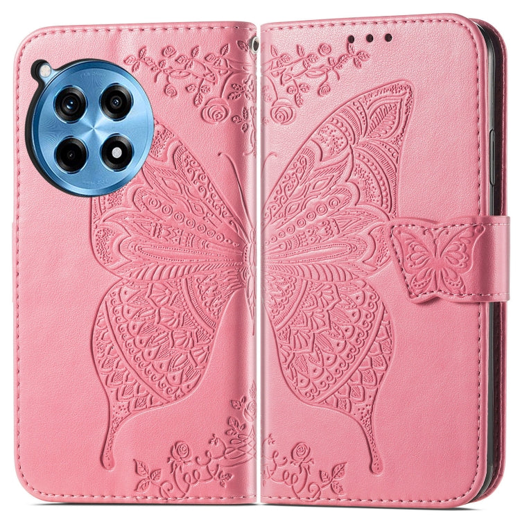Funda de Cuero para OnePlus Ace 3 Pro con Relieve de Mariposa y Flor (Rosa)