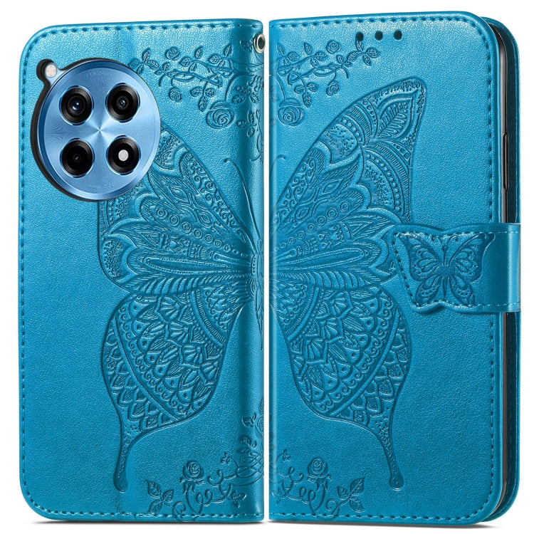 Funda de Cuero con Relieve Mariposa y Flor para OnePlus Ace 3 Pro (Azul)