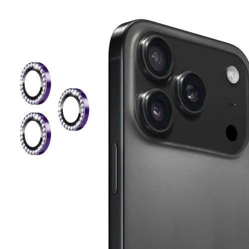 ENKAY AR - Lente de cámara con anillo de diamante individual antirreflejo, película completa de cristal (morado oscuro) para iPhone 17 Pro/17 Pro Max