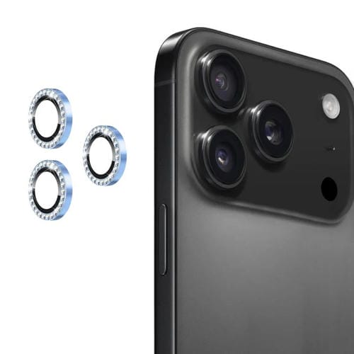 ENKAY AR - Lente de cámara con anillo de diamante individual antirreflejo, película completa de cristal para iPhone 17 Pro/17 Pro Max (azul sierra)