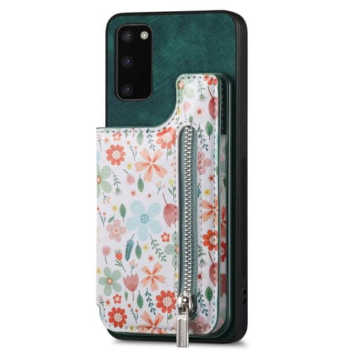 Estuche para Teléfono Samsung Galaxy S20 FE con Billetera y Cremallera Pintada Retro (Verde)