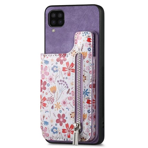 Estuche para TelĂ©fono Samsung Galaxy A12 5G con Billetera y Cremallera Pintada Retro (PĂșrpura)