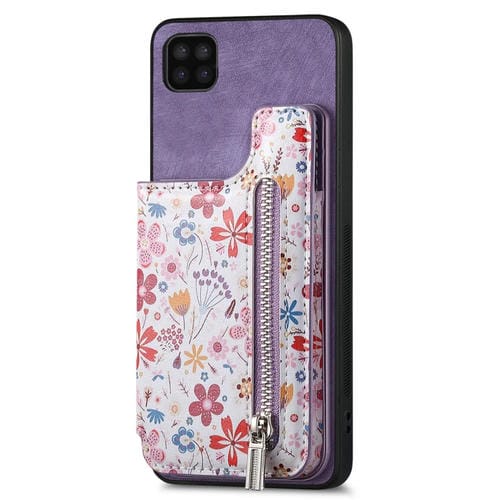 Estuche para telĂ©fono Samsung Galaxy A22 5G con billetera y cremallera pintada retro (PĂșrpura)