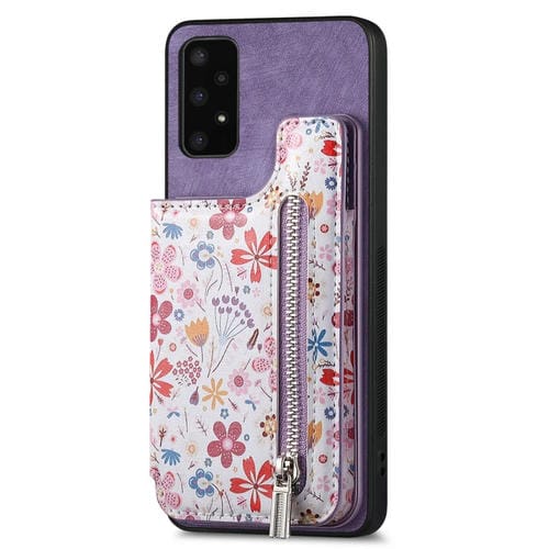 Estuche para TelĂ©fono Samsung Galaxy A33 5G con Billetera y Cremallera Pintada Retro (PĂșrpura)