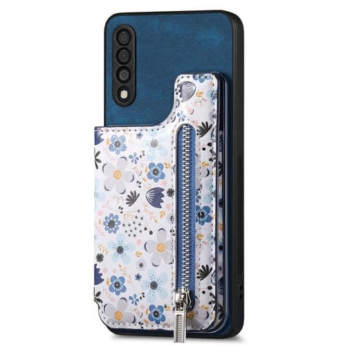 Estuche para Teléfono Samsung Galaxy A70 / A70S con Billetera y Cremallera Pintada Retro (Azul)