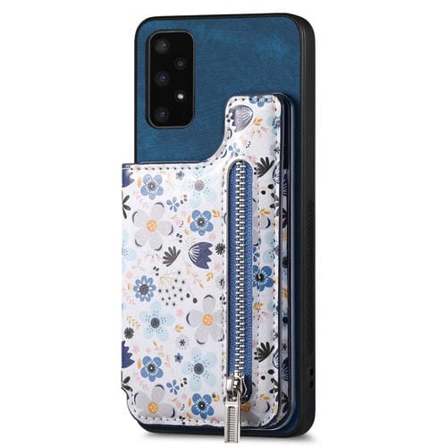 Estuche para Teléfono Samsung Galaxy A72 4G 5G con Billetera y Cremallera Pintada Retro (Azul)