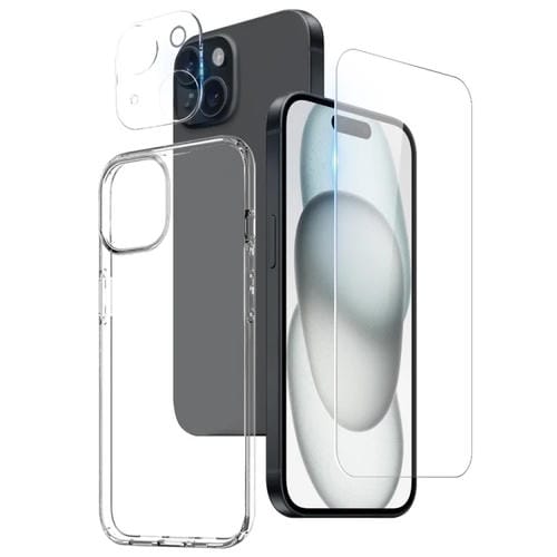 Funda para Teléfono Northjo iPhone 15 3 en 1 TPU con Película de Pantalla y Lente (Transparente) - MOVILSTORE