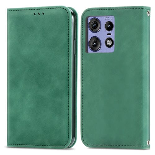 Funda de Cuero con Tapa Magnética y Tacto Retro para Motorola Edge 50 (Verde)