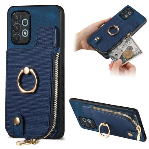 Funda para TelĂ©fono Samsung Galaxy A73 5G con Anillo de Cuero Cruzado Cremallera Vertical y Billetera Trasera (PĂșrpura)