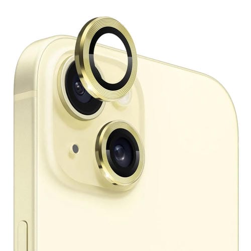 Protector de Lente de Cámara Northjo para iPhone 15/15 Plus Vidrio Templado Película Anillo de Metal (Amarillo) - MOVILSTORE