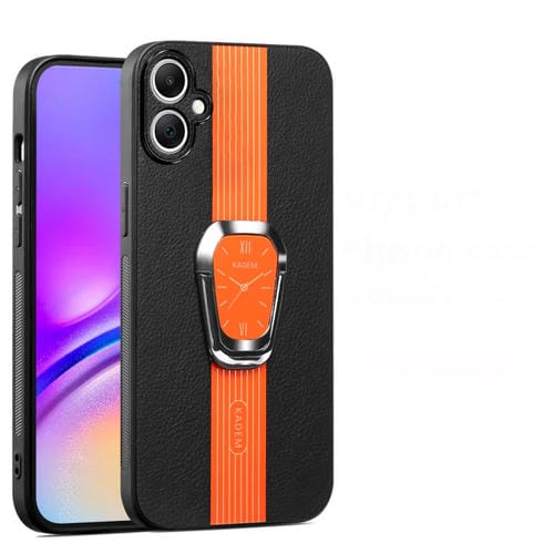 Estuche magnético Samsung Galaxy A05 con parte trasera de cuero Litchi y soporte (Naranja)
