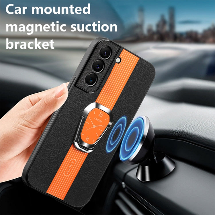 Estuche Magnético Samsung Galaxy S22+ 5G con Parte Trasera de Cuero Litchi y Soporte (Naranja)