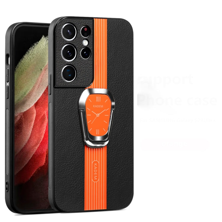 Estuche Magnético Samsung Galaxy S21 Ultra 5G con Parte Trasera de Cuero Litchi y Soporte (Naranja)