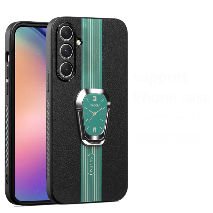 Estuche Magnético Samsung Galaxy A34 5G con Parte Trasera de Cuero Litchi y Soporte (Verde)