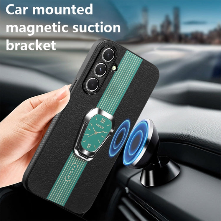 Estuche Magnético Samsung Galaxy A34 5G con Parte Trasera de Cuero Litchi y Soporte (Verde)