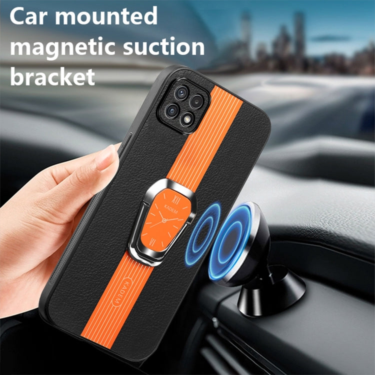 Estuche magnético Samsung Galaxy A22 5G con parte trasera de cuero litchi y soporte (Naranja)