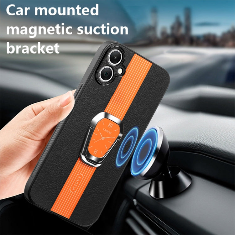 Estuche Magnético para Samsung Galaxy A04 4G con Parte Trasera de Cuero Litchi y Soporte (Naranja)