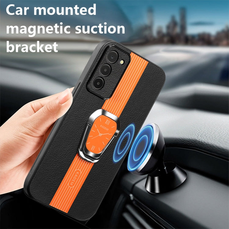 Estuche magnético para Samsung Galaxy A03S con parte trasera de cuero Litchi y soporte (Naranja)