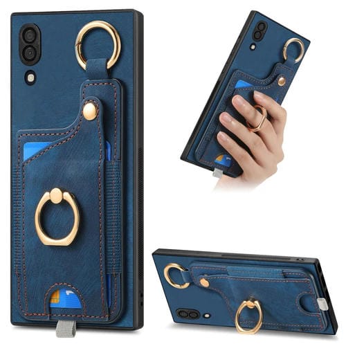 Funda para Teléfono Samsung Galaxy A30 A20 M10S con Bolsa para Tarjeta Anillo y Lazo para Colgar (Azul)