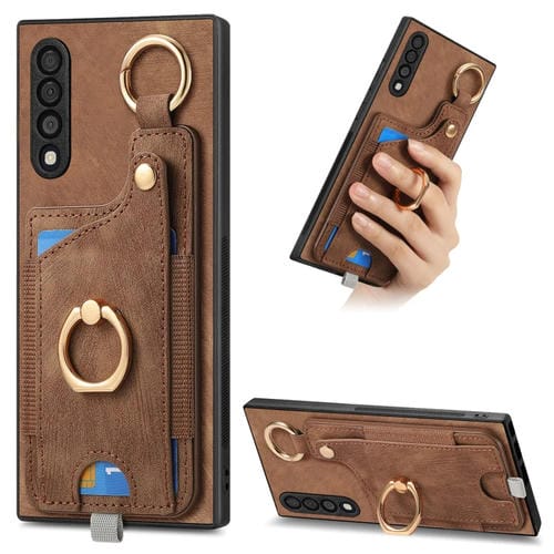 Funda para Teléfono Samsung Galaxy A50 A50S A30S con Bolsa para Tarjeta Anillo y Lazo (Marrón)