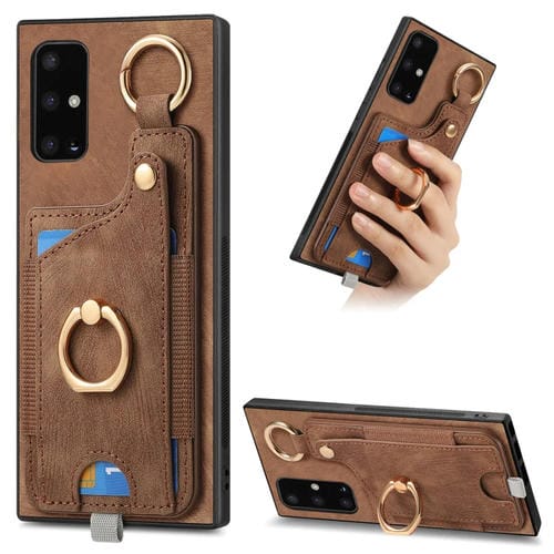 Funda para Teléfono Samsung Galaxy A51 5G con Bolsa para Tarjeta Anillo y Lazo (Marrón)