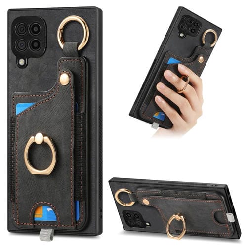 Funda para Teléfono Samsung Galaxy M53 5G con Bolsa para Tarjeta Anillo y Lazo (Negro)