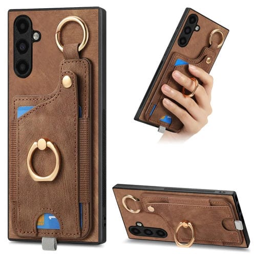 Funda para Teléfono Samsung Galaxy A24 con Bolsa para Tarjeta Anillo y Lazo (Marrón)