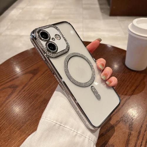 Funda de TPU MagSafe con baño de diamantes para iPhone 17 (plateada)