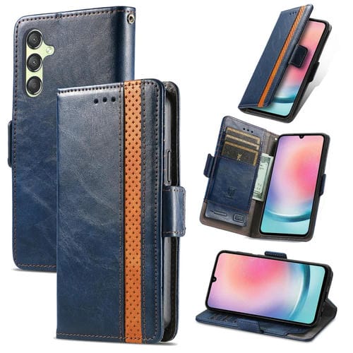 Funda para teléfono Caseneo Splicing para Samsung Galaxy A35 con hebilla magnética dual (Azul)