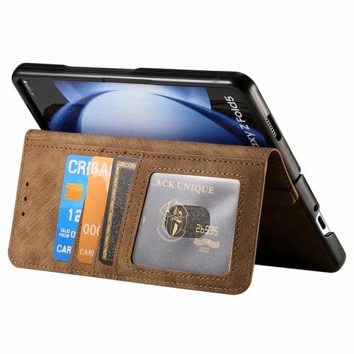 Funda para Samsung Galaxy Z Fold5 5G Cuero Retro con Billetera y Cremallera Magnética (Marrón)