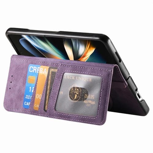 Funda para Samsung Galaxy Z Fold4 Cuero Retro con Billetera y Cremallera MagnĂ©tica (PĂșrpura)