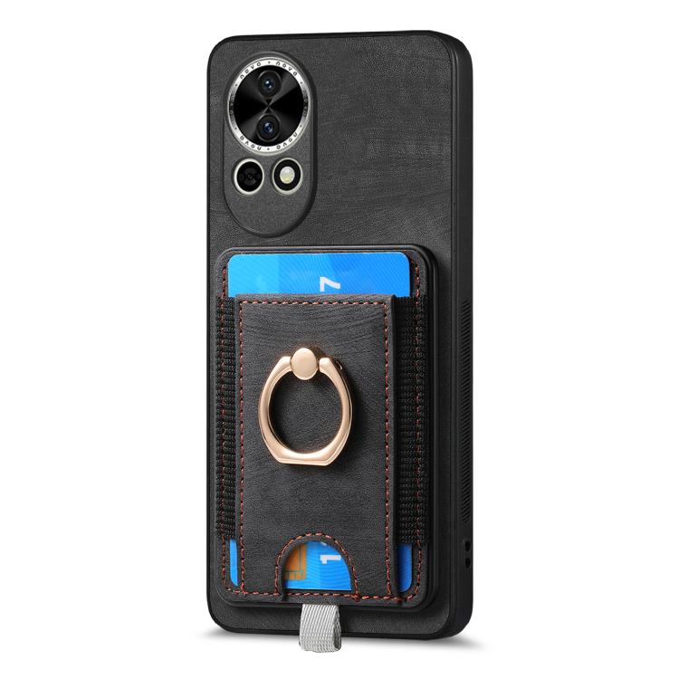 Funda de Cuero para Huawei Nova 13 con Tarjetero Magnético Divisible Retro (Negro)