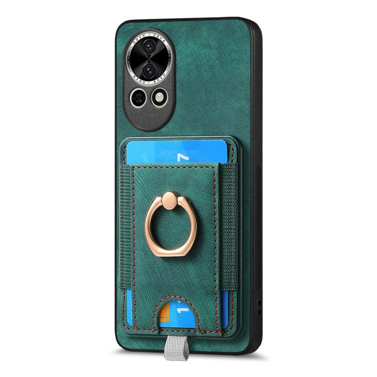 Funda de Cuero para Huawei Nova 13 con Tarjetero Magnético Divisible Retro (Verde)