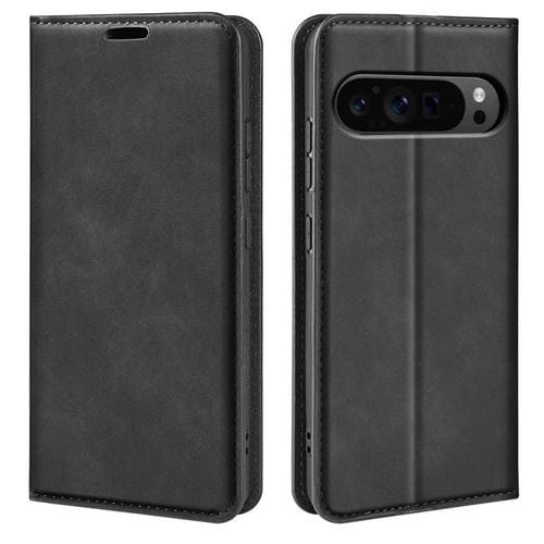 Funda de Cuero con Ventosa Magnética para Google Pixel 9 Pro XL (Negra) Retro-Skin