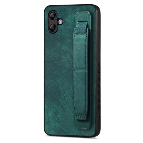 Funda para Teléfono Samsung Galaxy A04E Retro con Soporte de Pulsera y Parte Trasera de Cuero (Verde)