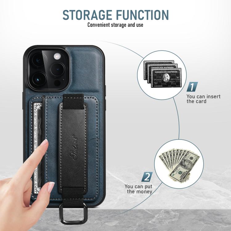 Funda para Teléfono Suteni H13 con Correa para Muñeca y Tarjetero para iPhone 16E (Azul)