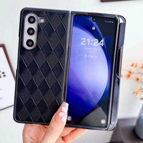 Estuche para teléfono Samsung Galaxy Z Fold5 5G a prueba de golpes con patrón de diamante y bolígrafo (Negro)