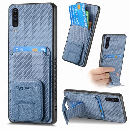 Funda para Teléfono Samsung Galaxy A50 A50S A30S Soporte Plegable Bolsa para Tarjetas Fibra de Carbono (Azul)
