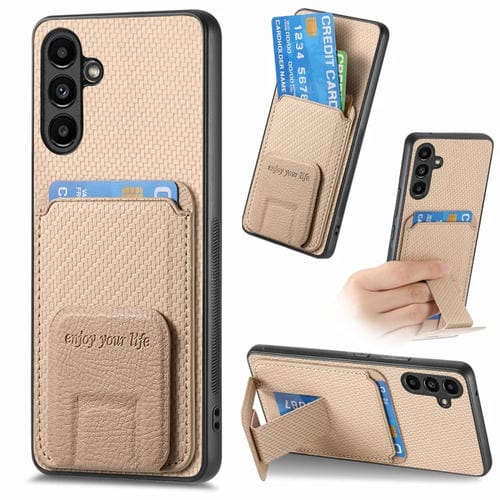Funda para Teléfono Samsung Galaxy A05S Soporte Plegable Bolsa para Tarjetas Fibra de Carbono (Caqui)