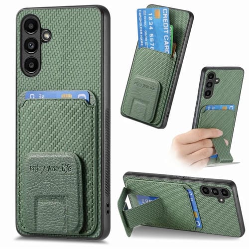 Funda para Teléfono Samsung Galaxy A35 5G con Soporte Plegable y Bolsa para Tarjetas Fibra de Carbono (Verde)