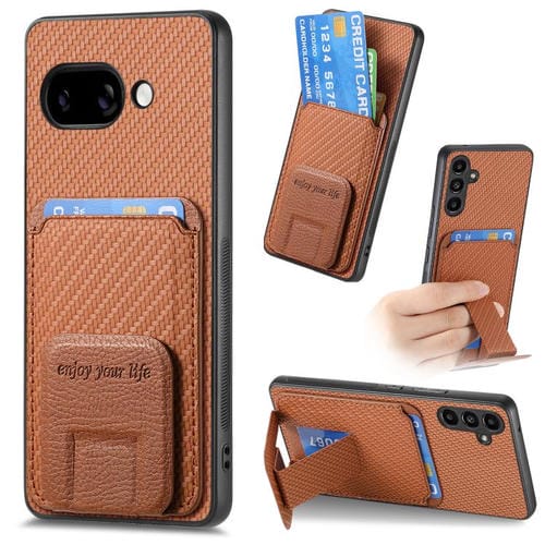 Funda Plegable con Soporte para Tarjetas de Fibra de Carbono para Google Pixel 9A (Marrón)