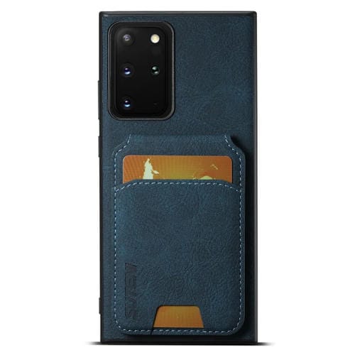 Funda para Teléfono Suteni H02 para Samsung Galaxy Note20 con Soporte y Billetera de Cuero Litchi (Azul)