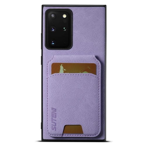Funda para Teléfono Samsung Galaxy Note20 Suteni H02 con Soporte y Billetera de Cuero Litchi (Púrpura)