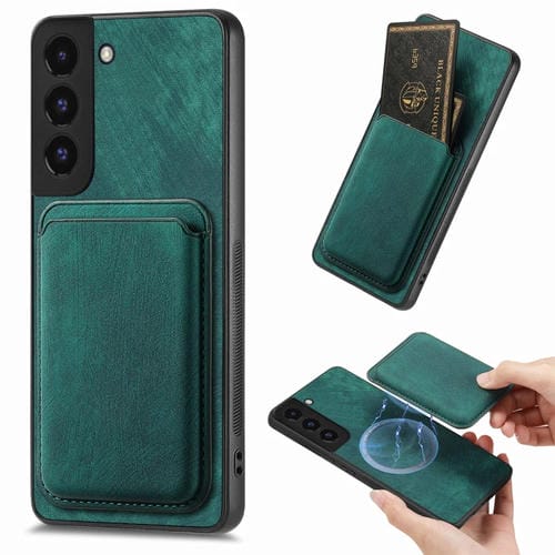 Funda de Teléfono Samsung Galaxy S22 + 5G Magnética con Bolsa de Tarjeta Cuero Retro (Verde)