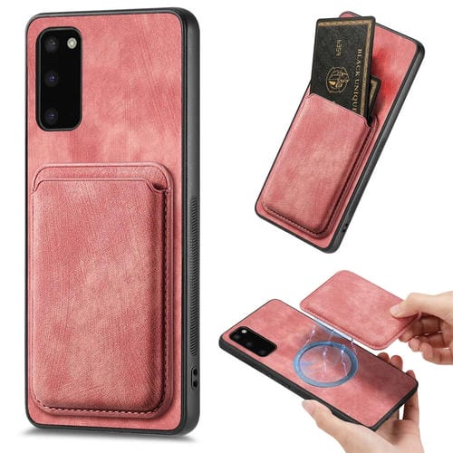Funda de Teléfono Samsung Galaxy S20 Magnética con Bolso de Tarjeta de Cuero Retro (Rosa)