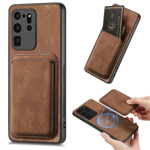 Funda para Samsung Galaxy S20 Ultra Cuero Retro Magnética con Bolsa para Tarjetas (Marrón)