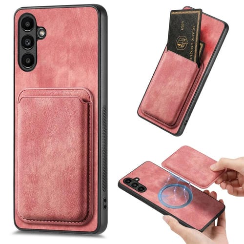 Funda de Teléfono Samsung Galaxy A54 5G Magnética con Bolsa de Tarjeta de Cuero Retro (Rosa)