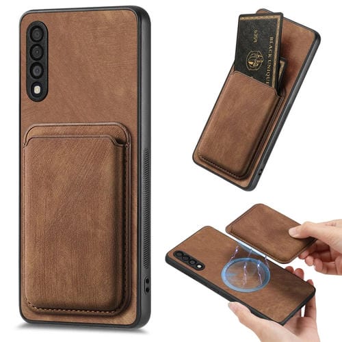 Funda de Teléfono Samsung Galaxy A50S Magnética con Bolso de Tarjeta de Cuero Retro (Marrón)